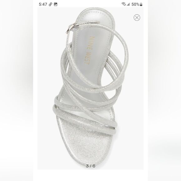 Nine West Loomay silver strappy 4" open toe stiletto size 9.5 NWT - Picture 4 of 9